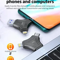 DM APD006 128GB 3 in 1 USB 3.0 Fasionable Triangle Pendrive For IOS, PC, Maccbook 128 GB OTG Drive Compatible with Desktop Computer, Audio Player, Mobile, Netbook, Tablet, Television USB 3.0 Metal Case image 4