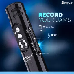 vrjtec Design 2 Wireless Microphone hifi speaker Mike Portable Handheld Mic with Bluetooth Speaker - Black Microphone image 4