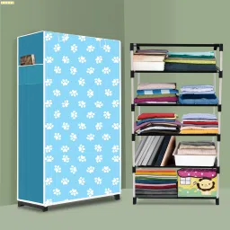 5 Shelf Foldable Collapsible Wardrobe Storage Organizer Almirah Cloth Rack PP Collapsible Wardrobe-image-45