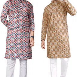 dhasu trendz Pack of 2 Men Printed Cotton Blend Straight Kurta-picture-4