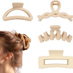 4Pcs Cream Beige Matte Hair Claw Clips Korean Hair Accessories For Women & Girls Hair Claw-image-21