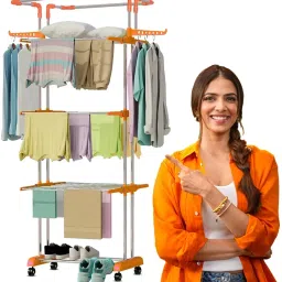 Steel Floor Cloth Dryer Stand Rust Free Premium Material with Wheels-21