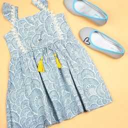 Ka-mee Girls White & Blue Ethnic Motifs Dress-image-10