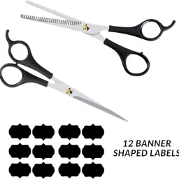 Stainless Steel Professional Salon Barber Hair Cutting & Thinning Scissors Hairdressing Styling Tool Including Beard Care. (Stag Combo Scissor) Scissors (Set of 2, Black) Scissors-5