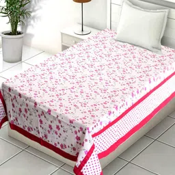 Kuber Industries Pink & White Floral Pure Cotton 144 TC Single Bedsheet-image-28
