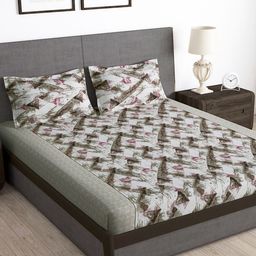 Story@home Brown & White 180 TC Queen Bedsheet with 2 Pillow Covers-image-21
