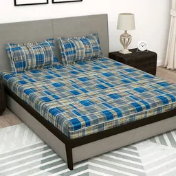 Story@home Grey & Blue Geometric 180 TC Flat Queen Bedsheet with 2 Pillow Covers-picture-8