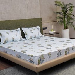 URBAN SPACE Blue & Brown Floral Printed Cotton 200 TC King Bedsheet With 2 Pillow Covers-image-68