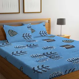 KLOTTHE Abstract Printed 300TC Fitted Super King Double Bedsheet & 2 Pillow Covers-15