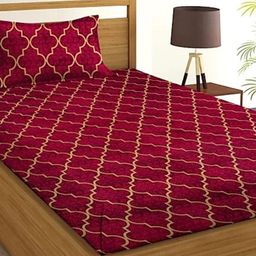 Bajo's Maroon & White 220 TC Flat Single Bedsheet with 1 Pillow Cover-picture-20
