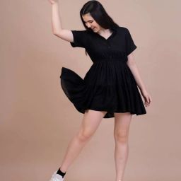 Women Layered Black Knee Length Dress-image-98