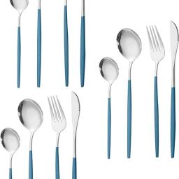 Blue Flatware Cutlery Set,Stainless Steel Utensils Service Set Stainless Steel Serving Spoon Set-image-53