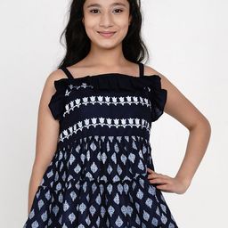 Bitiya by Bhama Girls Blue & White Peplum Top-27