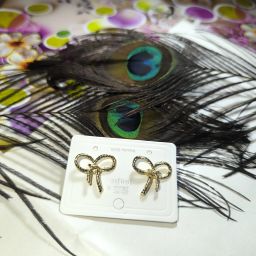 Gold Plated Korean Bow Earrings Alloy Stud Earring-image-4