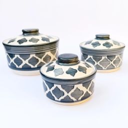 Ceramic Serving Donga Set with Lid (Grey) | Dinner Serving Casserole Set Pack of 3 Serve Casserole Set-image-48