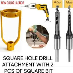 GOLDEN SQUARE HOLE DRILL ATTACHMENT HOLDER AND 2 PCS OF 12MM AND 10MM SQUARE BIT for Wood Mortising Chisel Bit Auger Spur Cutter Tool for Woodworking-image-6