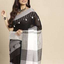 DESH BIDESH Black & Grey Woven Design Pure Cotton Taant Saree-image-22