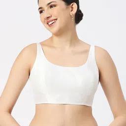 neckbook Women White Solid Raw Silk Spaghetti Princess Saree Blouse-image-3