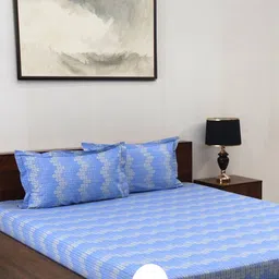 BOMBAY DYEING Blue & White Floral Cotton 144 TC Queen Bedsheet Set-1.52 m X 1.98 m X 30 cm-5