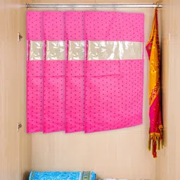 prettykrafts Pink & Black 12 Pieces Dot Printed Hanging Saree Cover Organizers-12