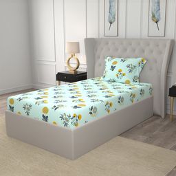 URBAN SPACE Blue & Yellow Floral Cotton 200 TC Single Bedsheet Set-image-62