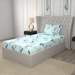 URBAN SPACE Whisper Mint Blue 200 TC Floral Single Bedsheet-image-80