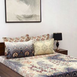 BOMBAY DYEING Ethnicity Brown Ethnic Printed Cotton 300 TC King Bedsheet Set 2.74 x 2.74 m-20