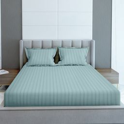 LABHAM Simple Living Blue Striped Cotton 210 TC King Bedsheet with 2 Pillow Covers-image-25