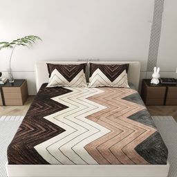 JAIPUR FABRIC Off White & Brown Geometric 300 TC King Bedsheet with 2 Pillow Covers-image-73