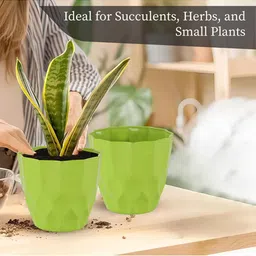Kuber Industries 6Pc White & Green Barfi Pattern Durable Plastic Planters image 4