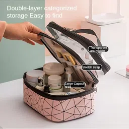 Panchhi Store Black Reusable Double Layer Makeup Organisers With Zip & Hand Strap image 5