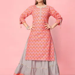 BAESD Kids Girls Pure Cotton Printed Kurta & Skirt Set-picture-33