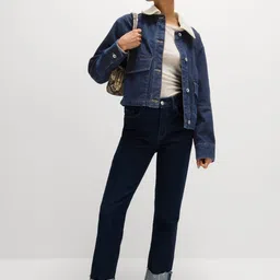 Marks & Spencer Women Colourblocked Cotton Lightweight Crop Denim Jacket-28
