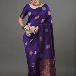 CaniBani Purple Silk Blend Banarasi Sarees-image-47