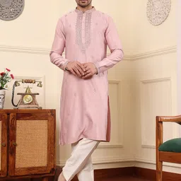MULTI SHADES Ethnic Motifs Embroidered Straight Thread Work Kurta With Pyjamas-picture-25