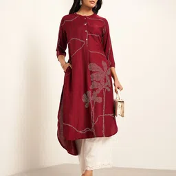 RANGMANCH BY PANTALOONS Floral Printed Mandarin Collar A-Line Kurta-picture-34
