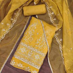 SHADOW & SAINING Floral Embroidered Zari Pure Silk Unstitched Dress Material-image-41
