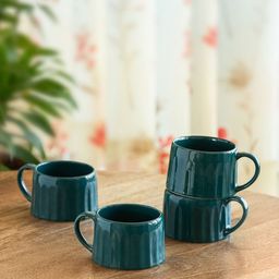ExclusiveLane Teal 4 Pieces Textured Ceramic Glossy Cups -250 ml-19