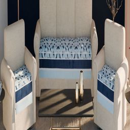 Fashion Throw Blue & White Printed Velvet 3 Piece Sofa Cover-image-65