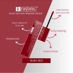 krayons Set Of 2 Velvet Kiss Liquid Lipstick - 3.5 ml Each-Dusty Mauve- 04-Ruby Red 12 image 3