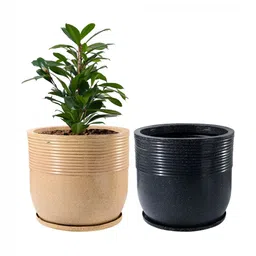 RUBOXA 2-Pcs Black & Brown Textured UV-ProtectedPlanters-17