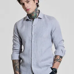 Snitch Men Classic Slim Fit Spread Collar Solid Linen Casual Shirt-image-69