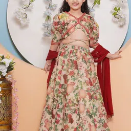 Bitiya by Bhama Girls Printed Ready to Wear Lehenga & Blouse With Dupatta-image-37