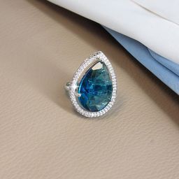 PRIVIU Silver-Plated American-Diamond Studded Adjustable Finger Ring-34