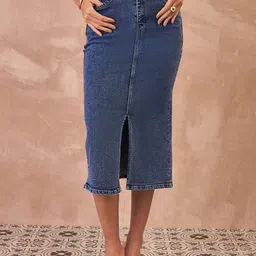 all about you Pure Cotton Front Slit Midi Skirt-image-60