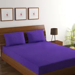 Myntra Elegant Homes Purple Striped Pure Cotton 210 TC King Bedsheet Set 2.74 m x 2.54 m-image-62