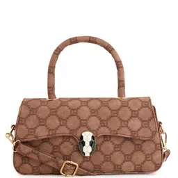 Flingo Striped PU Self Design Oversized Structured Handheld Bag-3