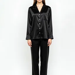DEHMAN Notched Lapel Collar Pure Silk Shirt With Pyjama-image-93