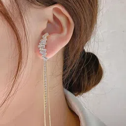 TheVineGirl Women Gold Plated CZ Studded Contemporary Drop Earrings-picture-34