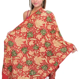 Exotic India Floral Maple Leaves Embroidered Pure Wool Shawl-image-81